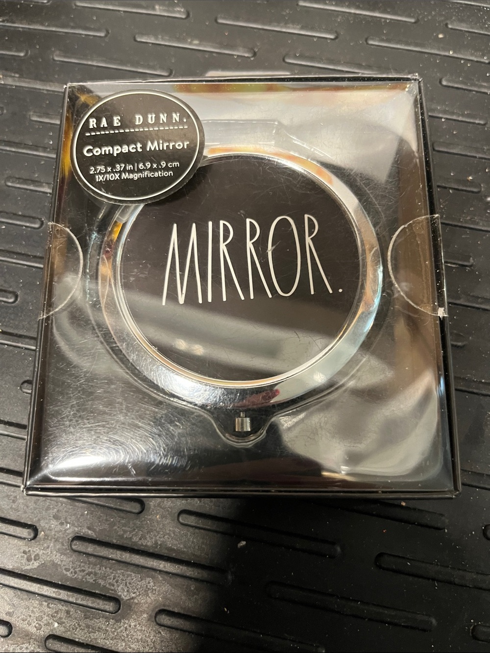 Rae Dunn Black Compact Mirror with Silver Trim